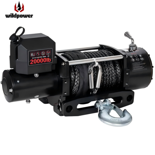 WILDPOWER Electric Winch 20000 Lbs 12V DC Cross-country with Synthetic Rope Steel Cable Nylon Rope High Speed for 4X4 Off-Road