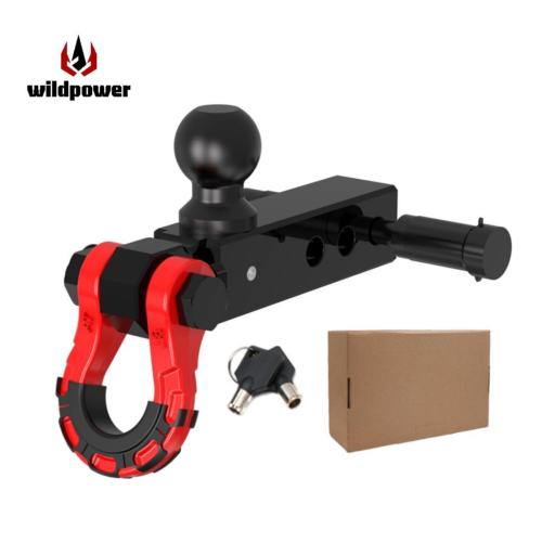 Red 8T special-shaped shackle + black three-hole ball head Aluminum alloy trailer arm + lock (box set)