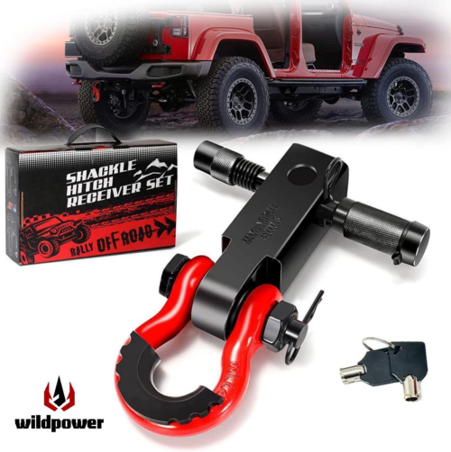 WILDPOWER Red 2130 shackle + black round-head cross-hole trailer arm (lock) box set Universal Off-Road for SUV